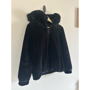 Gallery Petite Faux Fur Fully Lined Short Brown Coat Size Pp With Hood